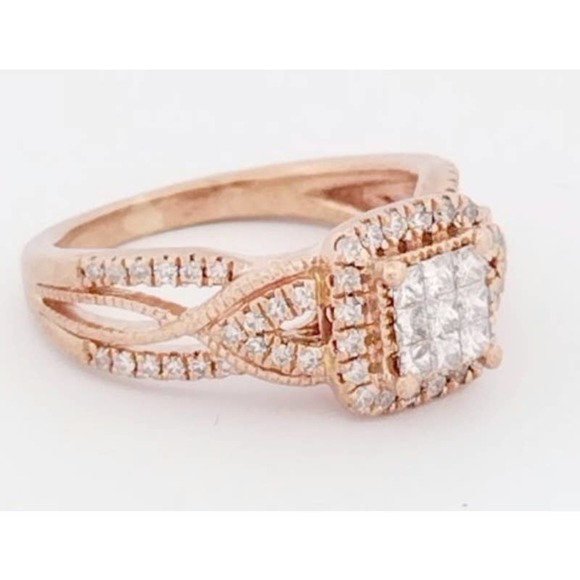Diamond Engagement Ring Princess & Round 10K Rose Gold - Size 4,5,6,7 - Picture 1 of 12